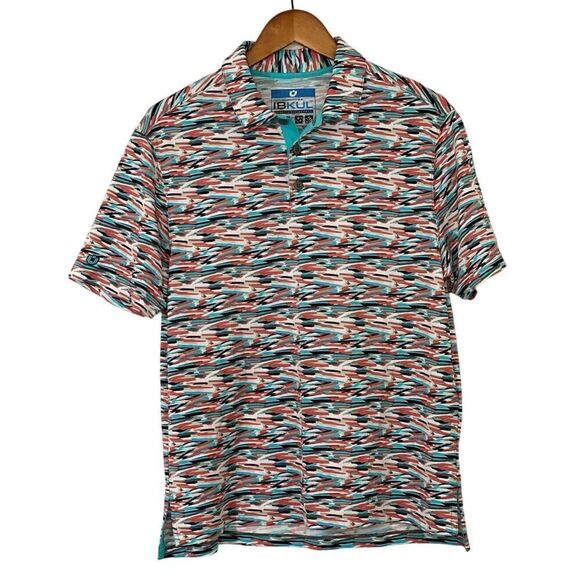 IBKUL Men's Golf Polo Shirt Size M Turquoise Camo Performance Stretch UPF 50 - Picture 1 of 9
